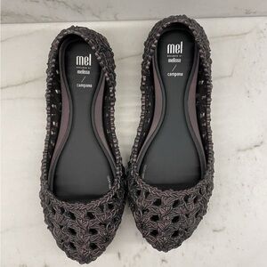 Mini Melissa Mel Campana Crochet Kid Ballerina Black Flats Little Girls Size 2